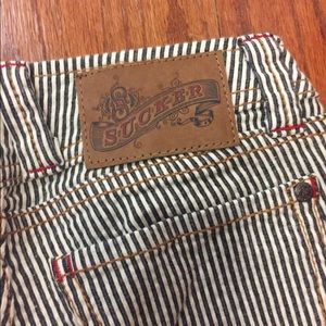 Designer Seersucker Jeans - Black/White Striped